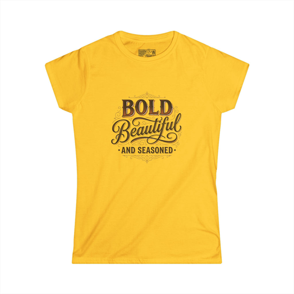 Bold Beautiful and Seasoned T-Shirt | Feminine Script Typography, Cooking Spice Theme