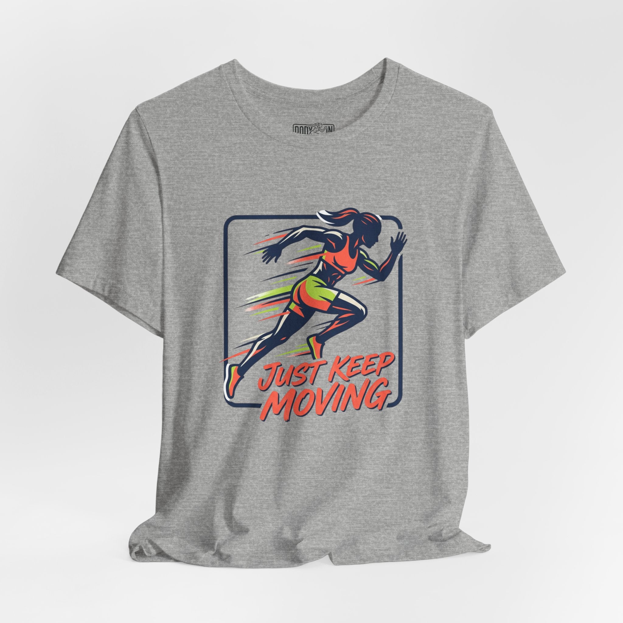 Just Keep Moving Running Graphic Tee | Motivational Fitness Shirt