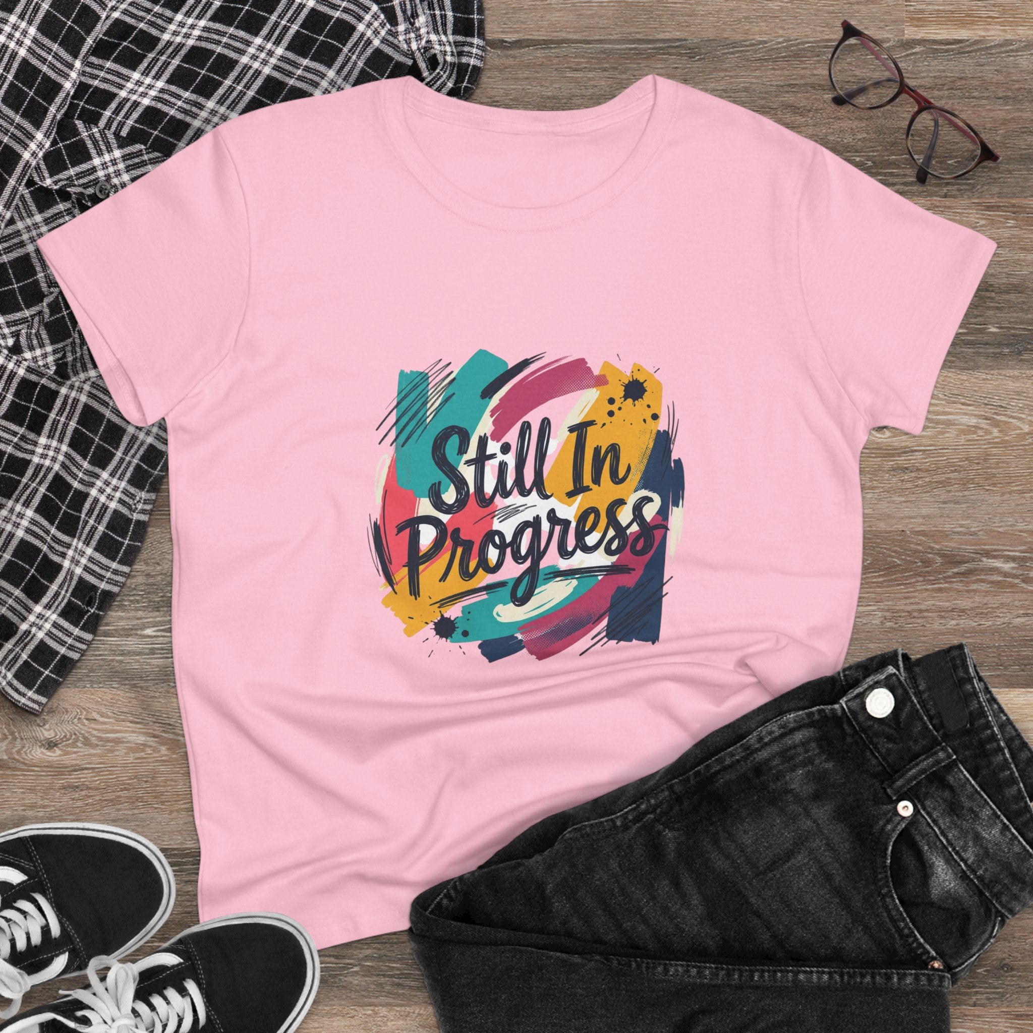 Still In Progress T-Shirt | Inspirational Brushstroke Typography, Motivational Tee