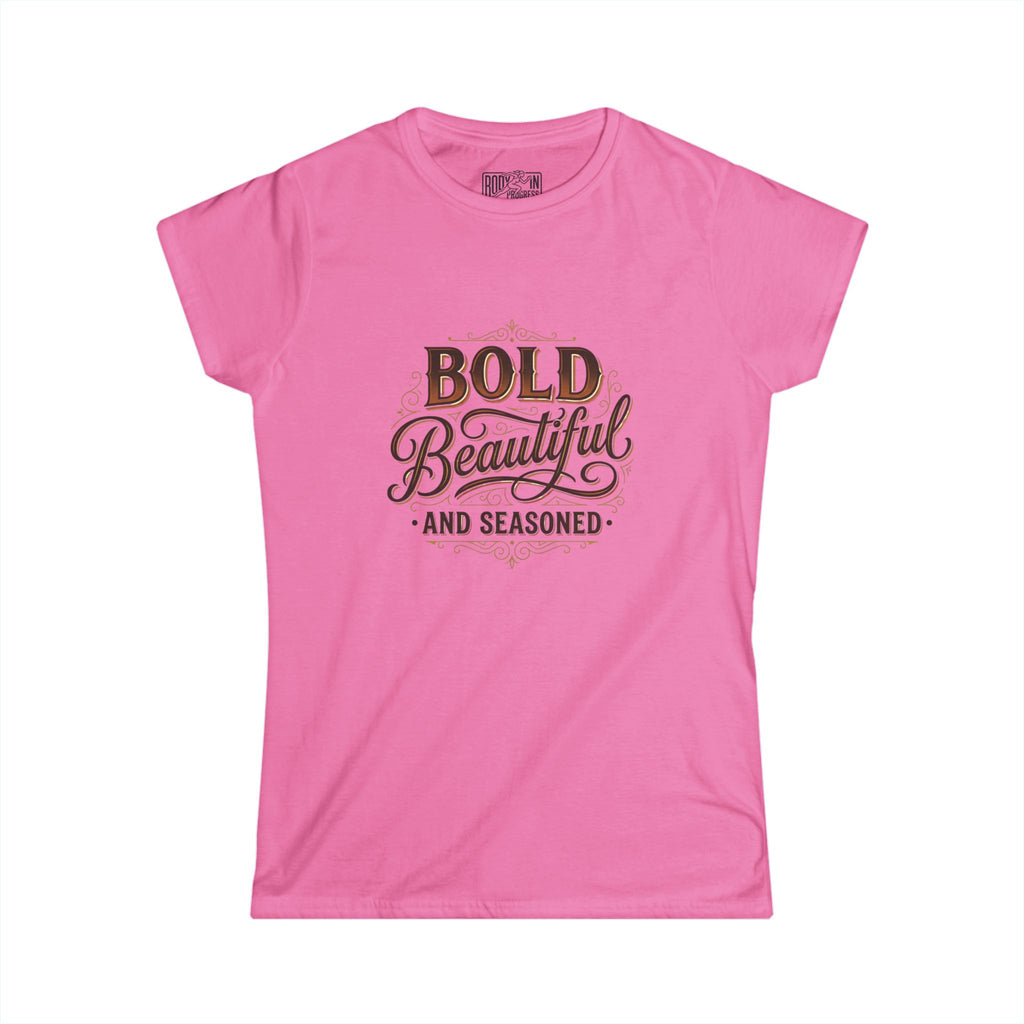 Bold Beautiful and Seasoned T-Shirt | Feminine Script Typography, Cooking Spice Theme