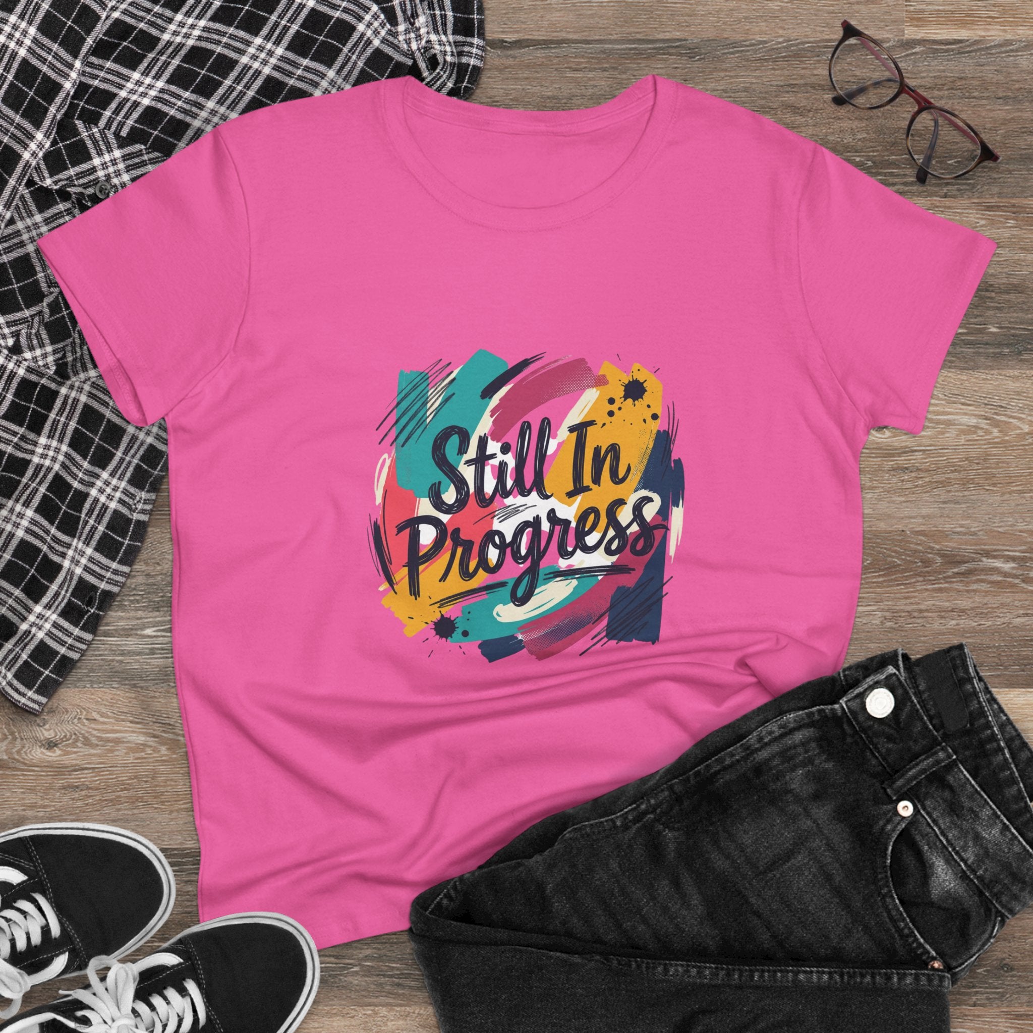 Still In Progress T-Shirt | Inspirational Brushstroke Typography, Motivational Tee
