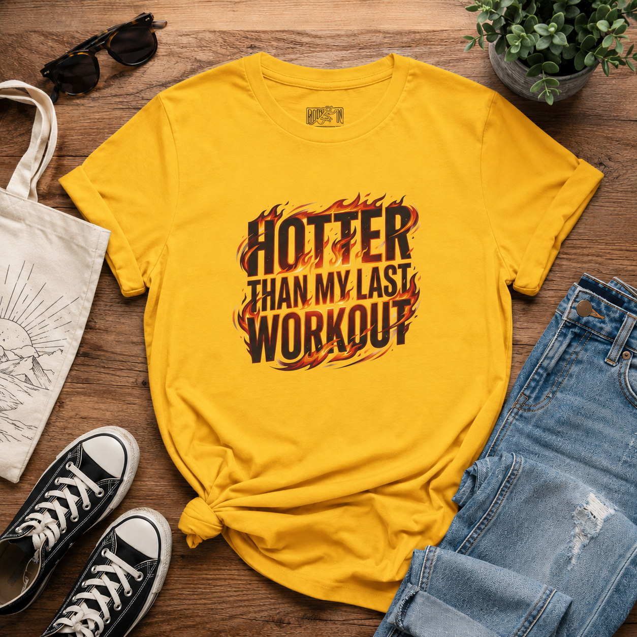 Hotter Than My Last Workout Tee | Fitness Flames Graphic Shirt