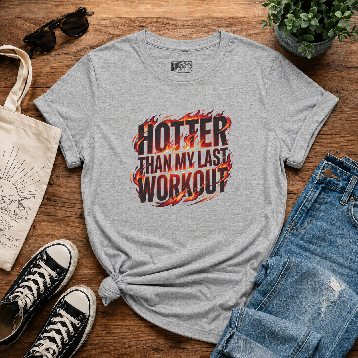 Hotter Than My Last Workout Tee | Fitness Flames Graphic Shirt