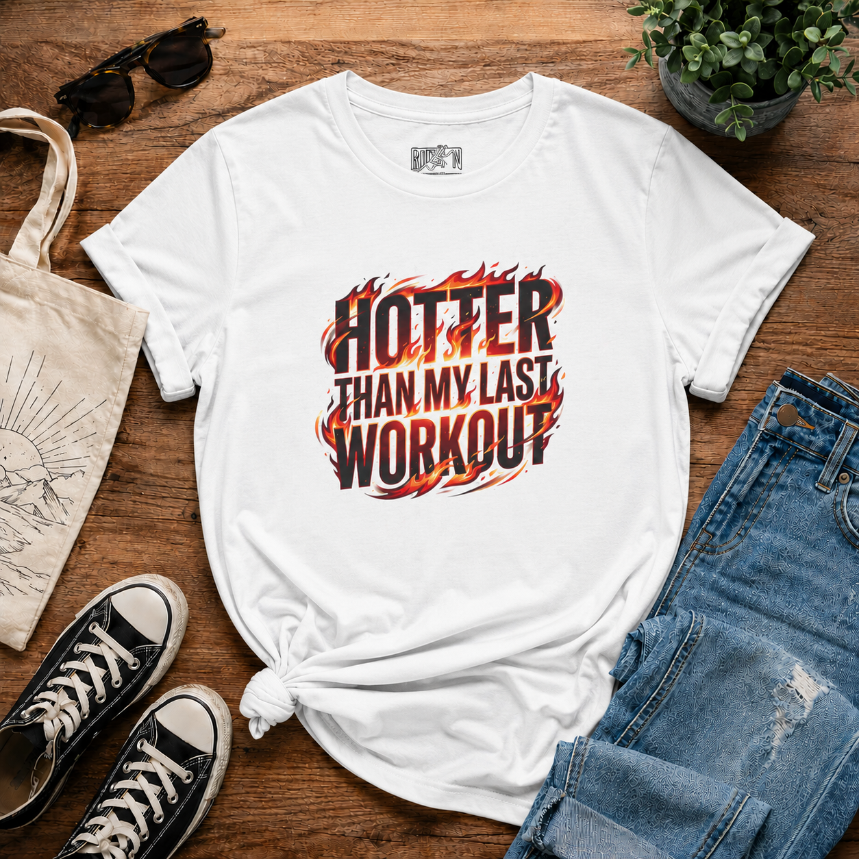 Hotter Than My Last Workout Tee | Fitness Flames Graphic Shirt