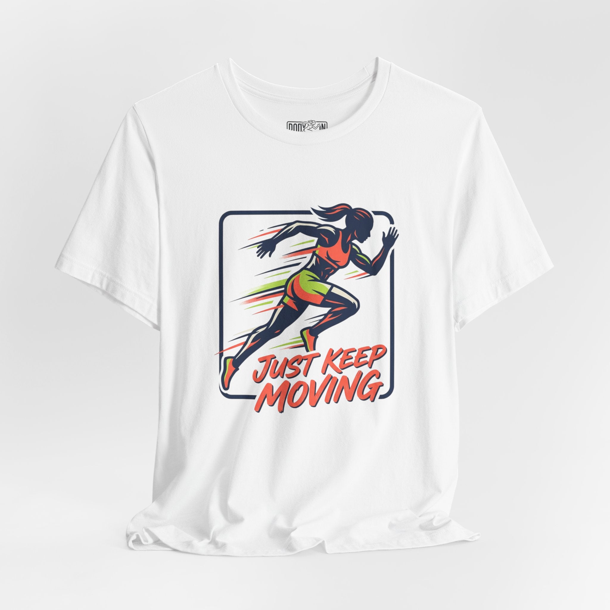 Just Keep Moving Running Graphic Tee | Motivational Fitness Shirt