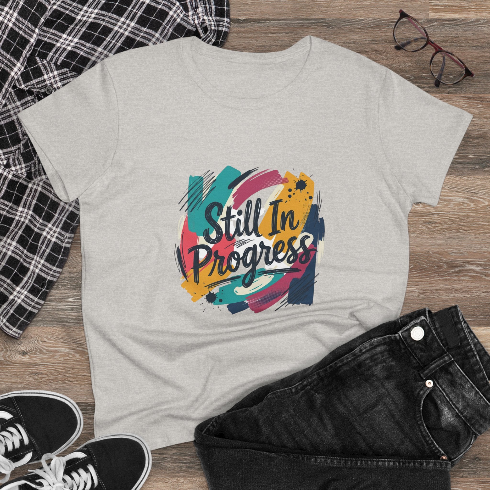 Still In Progress T-Shirt | Inspirational Brushstroke Typography, Motivational Tee